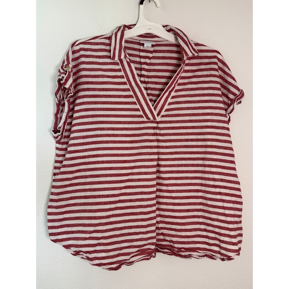 Liz Claiborne Red White Striped V-Neck Short Sleeve Blouse XL